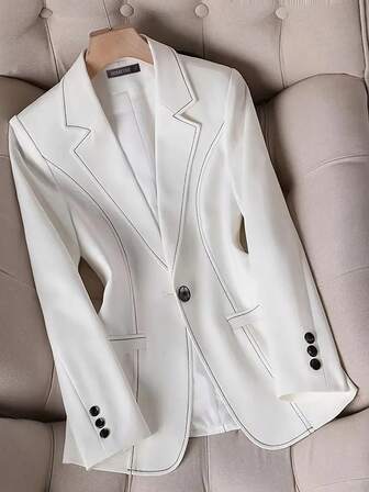 HOMEYEE 复古撞色拼布西装外套，优雅休闲商务办公装，长袖，适合所有季节，秋冬