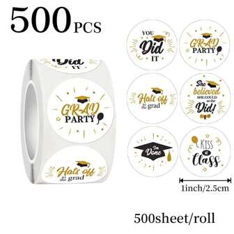 500 piezas/Rollo Etiquetas adhesivas redondas para sellar, temporada de graduación, etiquetas para celebración de festivales