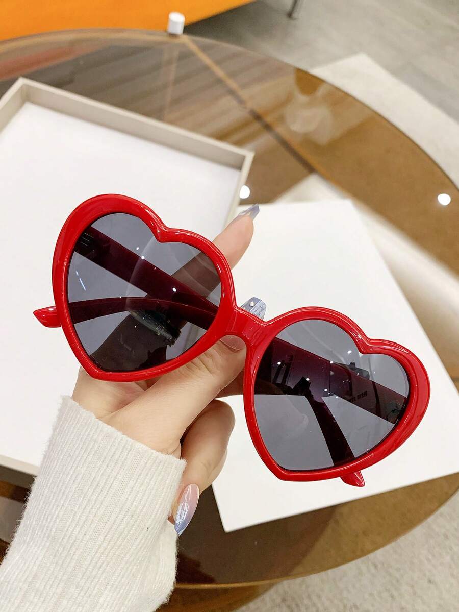 1 件男女通用心形 Y2K 复古时尚眼镜，适合节日、派对、夏季海滩度假、户外、旅行等特殊场合 - 紅色 - 查看 1