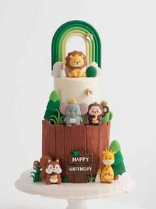 4 Stücke oder 1 Stück Tier-Kuchenaufsätze, süße Cartoon-Kuchendekorationen in Form von Löwen, Elefanten, Affen und Giraffen, Kuchendekorationen mit Waldmotiven, weiche Gel-Kuchendekorationen mit Waldtieren, Bienen, Kakteen, Kiefern, Gras usw., geeignet als Kuchendekoration zur Taufe, Kuchendekorationen für Gender-Reveal-Partys, Geburtstagskuchendekorationen, Kuchendekorationen für die Party zum ersten Geburtstag