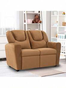 Push Back Kids Recliner Chair With Footrest & Cup Holders, Push Back Toddler Recliner With Cup Holder, PVC Kids' Recliners For Age 3+, Kid Recliners For Girls Boys Black - Brown - View 1