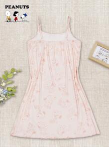 SNOOPY Authorized PEANUTS Snoopy Cute Printed Slip Dress & Woman Nightdress