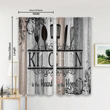 2 Piezas de Cortinas de estilo bohemio para la cocina con diseño de tablero de madera y protección de privacidad, de poliéster lavable a máquina con patrón abstracto ondulado, adecuadas para sala de estar, dormitorio, comedor, bar, sala de juegos, dormitorio, decoración de cocina estilo country - Multicolor - Ver 3