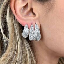 Trio Of Studded Click Drop Earrings In White Rhodium Plated - Silver - View 1