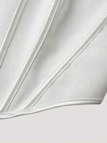 Women White Fishbone Strap Seamless Crop Top - White - View 5