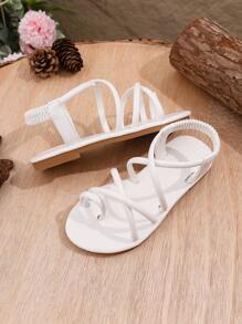 Sandalias de playa de moda 2025 de verano, cómodas y antideslizantes con puntera redonda, elástica y hebilla para niñas