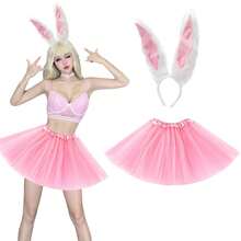 2pcs Easter Bunny Ear Headband & Tutu Skirt Set, Adult Rabbit Animal Costume - A - View 6