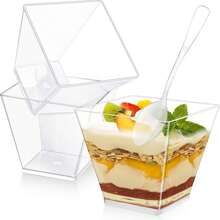 10/20/30/50pcs Ice Cream Cups With Lids & Spoons, Dessert Cups, Party Cups, Mini Square Cups Suitable For Fruit, Milk, Smoothie, Beverage, Ice Cream, Suitable For Parties Etc.