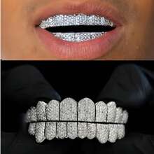 THATBOY 2PCS/SET Hip Hop Cubic Zirconia Teeth Grills 10 Teeth Top Bottom Grills Dental Mouth Punk Tooth Caps Cosplay Rapper Jewelry - Multicolor - View 6