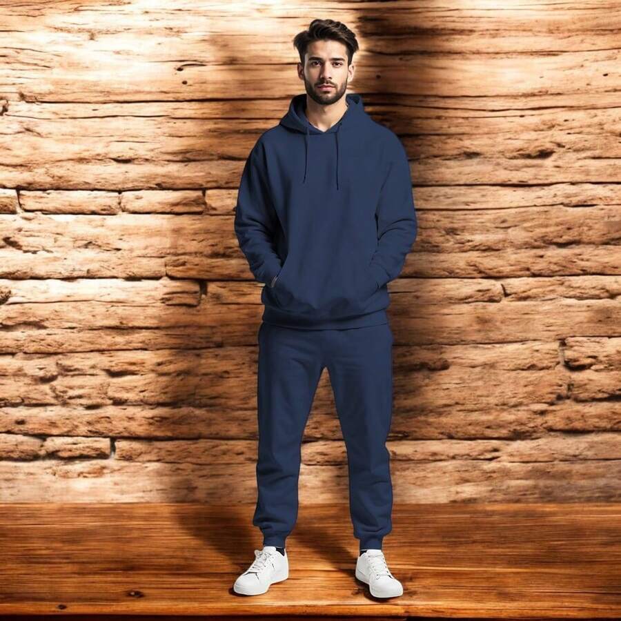 Men Hoodie Co-Ords - Navy Blue - View 1