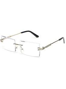 1pc Men's Metal Squared Frame Retro Glasses, Outdoor Reading, Office, Vacation Accessory, Eye Protection Clear Glasses