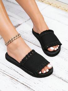 Women's Spring And Summer French Fashion Simple High-Class Elegant Suitable With A Dress To The Beach Vacation Valentine's Day Mother's Day Saving Club Shopping Black Khaki Striped Tassel A Piece Of Strap Women's Flat Sandals Summer Shoes Vacation Shoes Beach Shoes, Western Cowboy Style