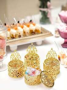 12pcs Mini Metal Candy Gift Boxes With Golden Lid, Intricate Filigree Design, For Wedding Favors, Party Perfect For Weddings, Parties, & Evening Receptions