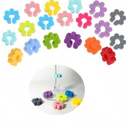 Flower Shape Glasses Tag Wine Glass Marker Wine Charms Glasses Identifier Marker Cups Glasses Markers Silicone