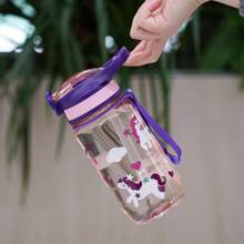 1pc 600ml/21OZ Transparent Cartoon Printed Straw Cup, 3D Anime Design Portable Plastic Water Bottle, Kids Straw Cup, Outdoor Sports Water Bottle, Picnic, Camping, School, Hiking, Travel, Gift