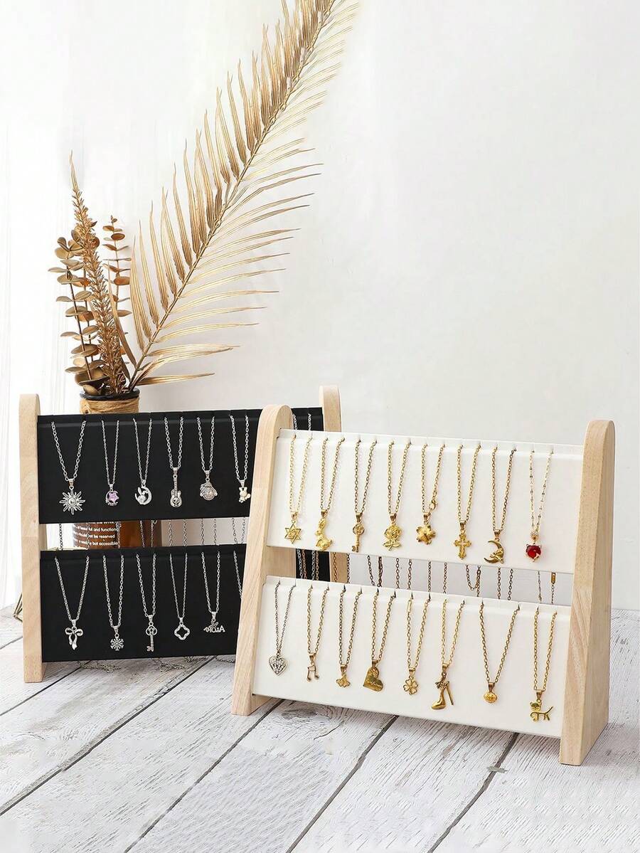 1pc Wooden Two-Tier Necklace Display Stand, New Fashion Jewelry Store Window Necklace Display Rack, Jewelry Storage Organizer Back To School,Room Decor
