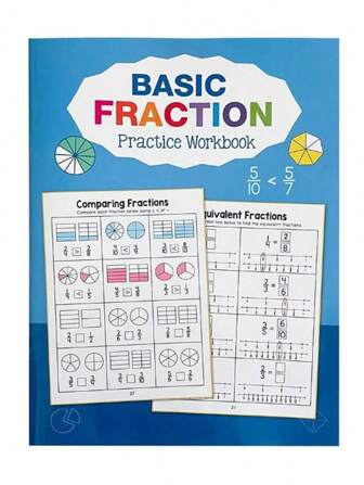 32-Page A4 Kids Basic Fraction Learning, Comparison, Coloring, Fill-In-Blank Exercise Workbook