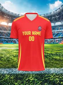 Gepersonaliseerd Bull Legion-shirt, 210 g ademend, snel drogend sportshirt, unisex V-hals voetbaltenue, voor- en achterkant gepersonaliseerd naamnummerlogo, comfortabel voor training, vrijetijdskleding, feestjes