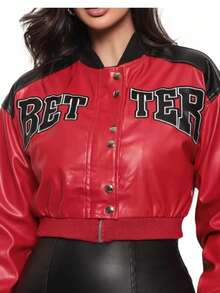 BETTER Colorful Graphic Casual Leather Jacket - Rojo - Ver 3