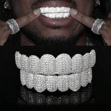 THATBOY A Set Of Fashionable Top And Bottom Teeth With Sparkling Cubic Zirconia Stones, Unique Hip Hop Design Teeth Grillz For Unisex Party Wear Copper Jewelry - Multicolor - View 2