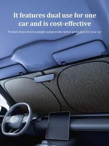 Parasol de titanio plateado impreso con láser - Parasol reflectante para parabrisas con láser, protección UV multicapa, mantiene el coche fresco y cómodo, marco de acero con memoria, duradero, fácil de instalar y guardar, proporciona un excelente aislamiento térmico