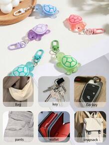 1 pièce/5 pièces Pendentifs multicolores lumineux de tortue, porte-clés pendentif animal, accessoires de sac, porte-clés de voiture, porte-clés, accessoires de porte-clés, porte-clés mignons, peuvent être fixés à des articles tels que des clés, des sacs, des téléphones portables, des accessoires de voiture, des breloques de sac, école, animal de dessin animé, gothique, Y2k