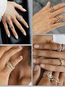  1pc Creative 18K Gold Plated Stainless Steel Zirconia Decorated Multilayer Circle Linked Single Ring Suitable For Women Men Couple Everyday Wear And Gift