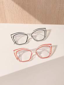1/2/3 PCS Women's Acrylic Colorblocking Cat Eye Fashion Light Glasses For Daily Reading And Work Commute Use - 彩色 - 查看 6