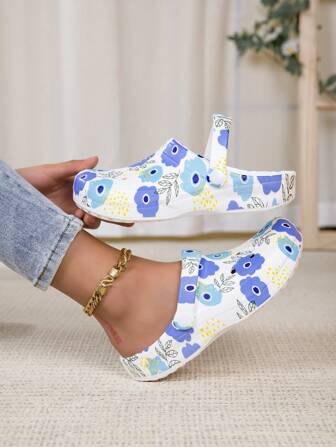 新款女士花园木屐、可调节宽松平底拖鞋、卧室/旅行/海滩一脚蹬凉鞋