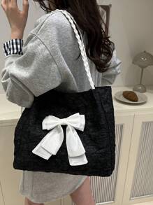 Bow Accent One Shoulder Tote Bag, Vacation Style