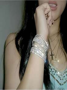 Full Rhinestone Bracelet Foot Chain Single Row Multi Row Fashionable Artificial Rhinestone Charm Bracelet Gift For Women Jewelry Accessories Hand Accessories Graduation Mother's Day Gift Bracelet Chain Silver Bracelet Silver Jewelry Beach Accessories Foot Chain Bracelet Bracelet Armband Women's Bracelet - Silver - View 3