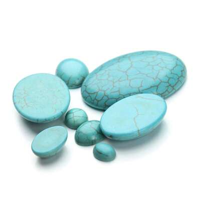 10pcs/Pack Natural Oval Turquoise Gemstone Cabochons, Multi-Style Sizes Available, Vintage Style DIY Jewelry Gem Stones For Necklace, Ring, Bracelet, Suitable For Handcraft Embellishment And Inlay Decoration