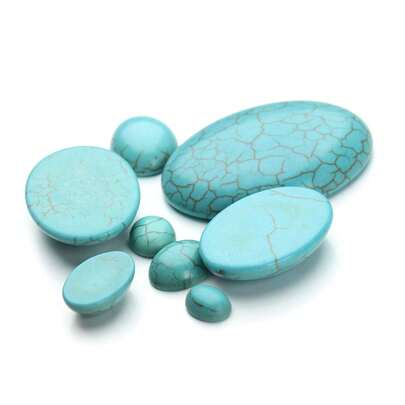 10pcs/Pack Natural Oval Turquoise Gemstone Cabochons, Multi-Style Sizes Available, Vintage Style DIY Jewelry Gem Stones For Necklace, Ring, Bracelet, Suitable For Handcraft Embellishment And Inlay Decoration