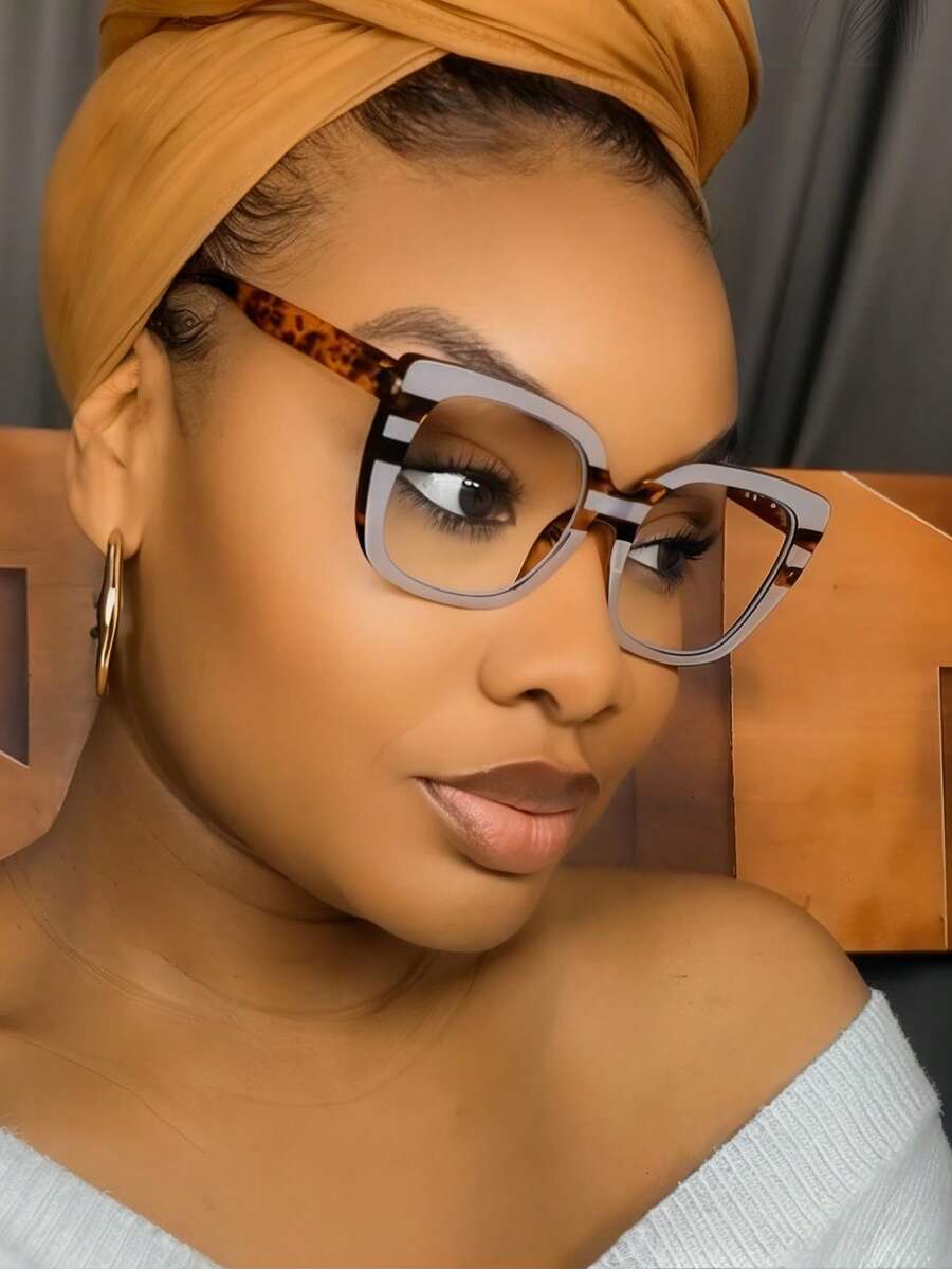 1pc Women Square PC Frame Retro Floral Patterned Non-Prescription Glasses, Suitable For Daily Outfit