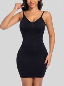 1 pièce Robe moulante avec dos nu à bretelles fines pour femmes, robe-combinaison minceur avec contrôle du ventre, peut être portée à l'extérieur