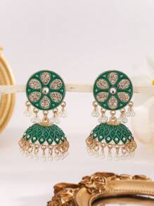1 par de pendientes retro con gotas de agua, incrustados con perlas y rhinestones, pendientes con borlas, pendientes bohemios con campanas, pendientes para mujer para uso diario, banquetes, fiestas y vacaciones