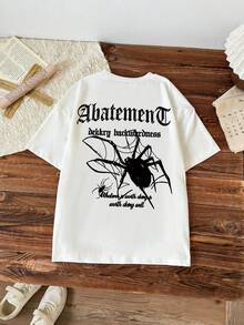 Gothic Style Spider Print White Short Sleeve T-Shirt, Bold And Fashionable For Summer/Party Wear - White - View 3