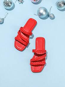 1 Pair Fashionable Woven Decorative Slippers For Girls, Suitable For Spring And Summer - Red - View 3