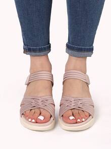 Sehr bequeme synthetische elastische Sandalen - Beige - Übersicht 3