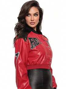 BETTER Colorful Graphic Casual Leather Jacket - Rojo - Ver 2