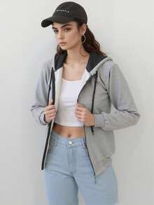 Women's Cold Weather Blouse Coat Sweatshirt With Hood And Plush Lining – Cotton | S To XL | 6 Colors - Light Grey - View 1