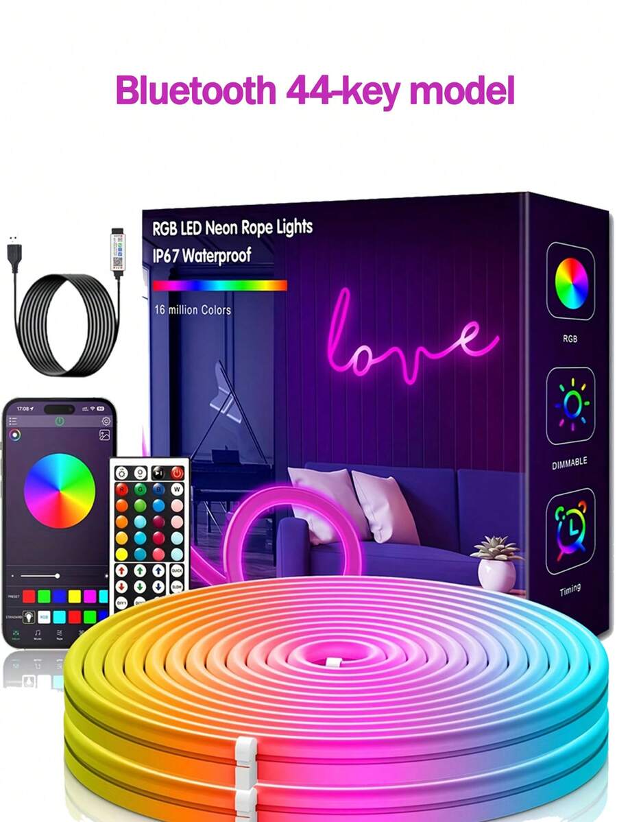 1串霓虹灯，44颗LED灯，带遥控器，易于使用