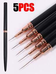 5 Parça Profesyonel Detay Tırnak Boyası Astar Fırçası Seti, 5 Küçük Cila Tasarım Tekniği Tırnak Ucu İnce Çizgi Fırçası, 7/9/11/15/20 mm Sıkı Gövde Uzunluğunda Fırça Tırnak Çizim Kalemi (Siyah)