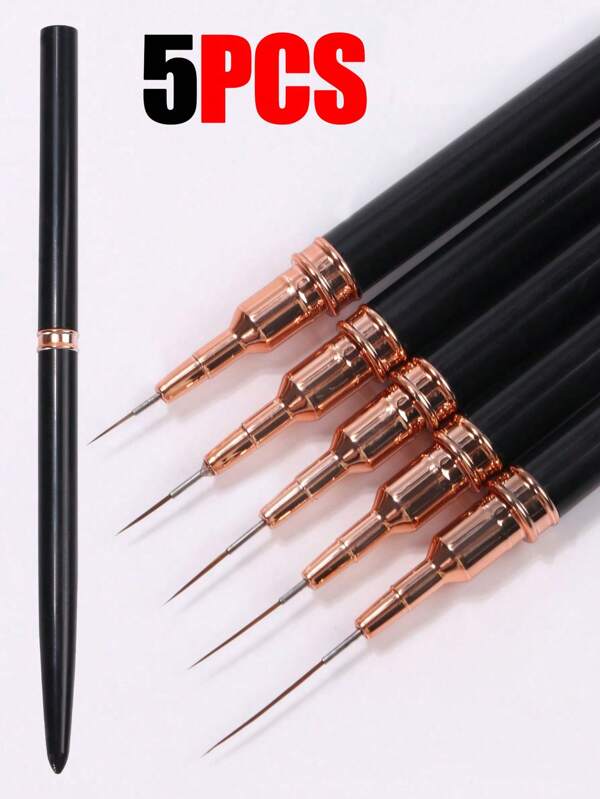 5pcs Professional Detail Nail Paint Liner Brush Set,5 Small Polish Design Technique Nail Tip Fine Line Stripe Brush, 7/9/11/ 15/20mm Tight Body Length Brush Nail Drawing Pencil(Black)