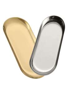 1 套不锈钢餐盘，银色和金色椭圆形面包盘，多用途家居和厨房储物托盘，圣诞礼物