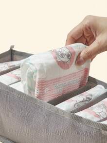 1 件多功能分隔式婴儿尿布收纳盒，适用于存放尿布、袜子等小物品，有不同尺寸可供选择 - 灰色 - 查看 2