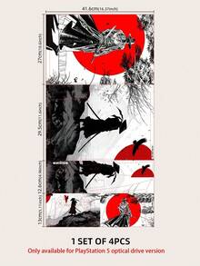 1 Set Hand Painted Samurai Silhouette Animated Scene Self-Adhesive Scratch-Resistant Skin Decal Sticker, For Optical Disc Console