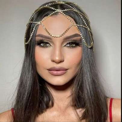 Bohemia Hollow Rhinestone Mesh Headpiece Wedding Head Chain Jewelry For Women Luxury Crystal Headband Head Cap Hat Hair Accessories