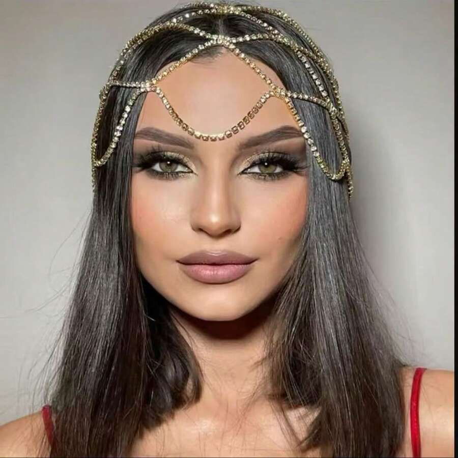 Bohemia Hollow Rhinestone Mesh Headpiece Wedding Head Chain Jewelry For Women Luxury Crystal Headband Head Cap Hat Hair Accessories - Style 2 - View 1