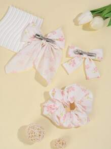 3 pezzi/confezione Fermagli per capelli in tessuto con fiocco carino + Elastici per capelli + mollette farfalla per capelli, set di accessori per capelli per bambini, per la primavera/estate